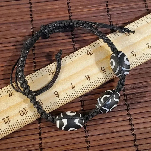 Tibetan Black White Dzi Glass Beads Macrame Adjustable Unisex Boho Ethnic Bracel - Picture 7 of 7
